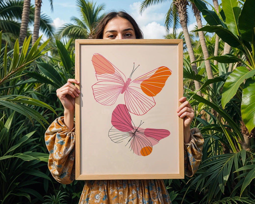 Abstract Butterfly Duo Print | Modern Pink, Orange Wall Art wall art print, modern home decor, unframed artwork by Nomad & Nest