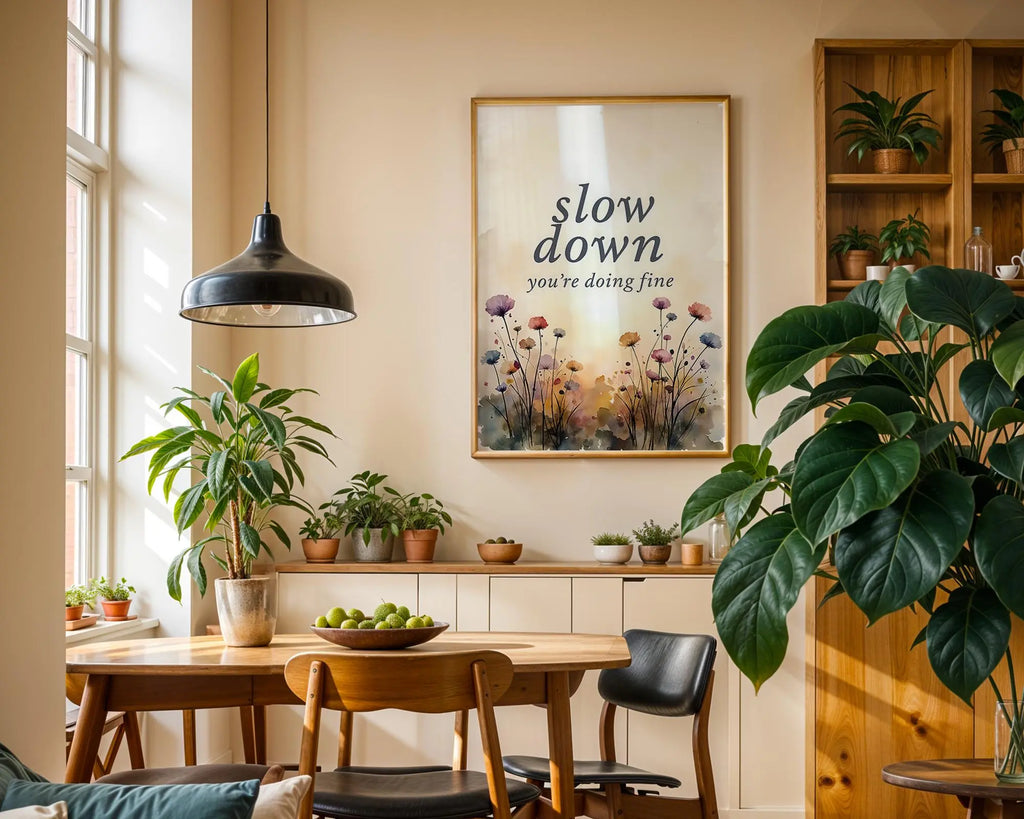 Positive Emotion | Slow Down You’re Doing Fine | Soft Floral Watercolour Encouragement Art wall art print, modern home decor, unframed artwork by Nomad & Nest