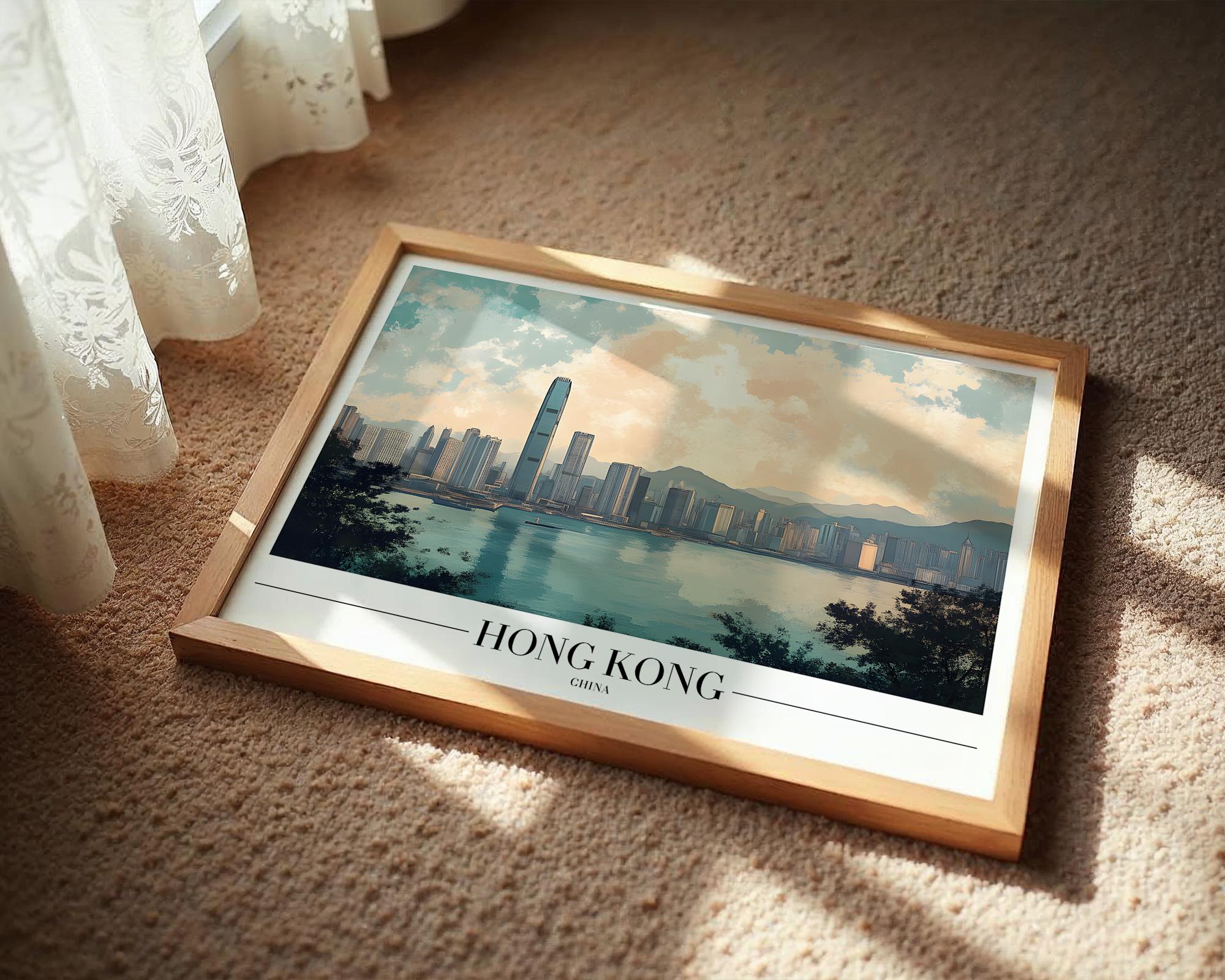 Hong Kong Skyline Print | Victoria Harbour Travel Poster wall art print, modern home decor, unframed artwork by Nomad & Nest