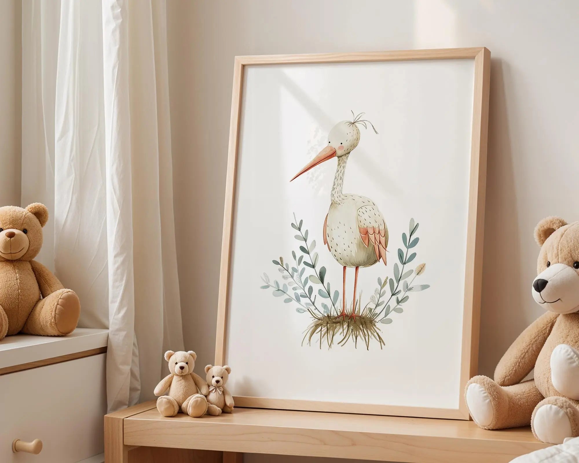 Playroom Ideas | Tall Stork Nursery Wall Art | Nature Bird Baby Decor Print wall art print, modern home decor, unframed artwork by Nomad & Nest