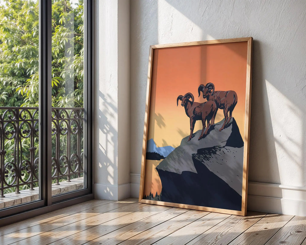 Ram Mountain Wildlife Art Print | Scandinavian Style Poster wall art print, modern home decor, unframed artwork by Nomad & Nest