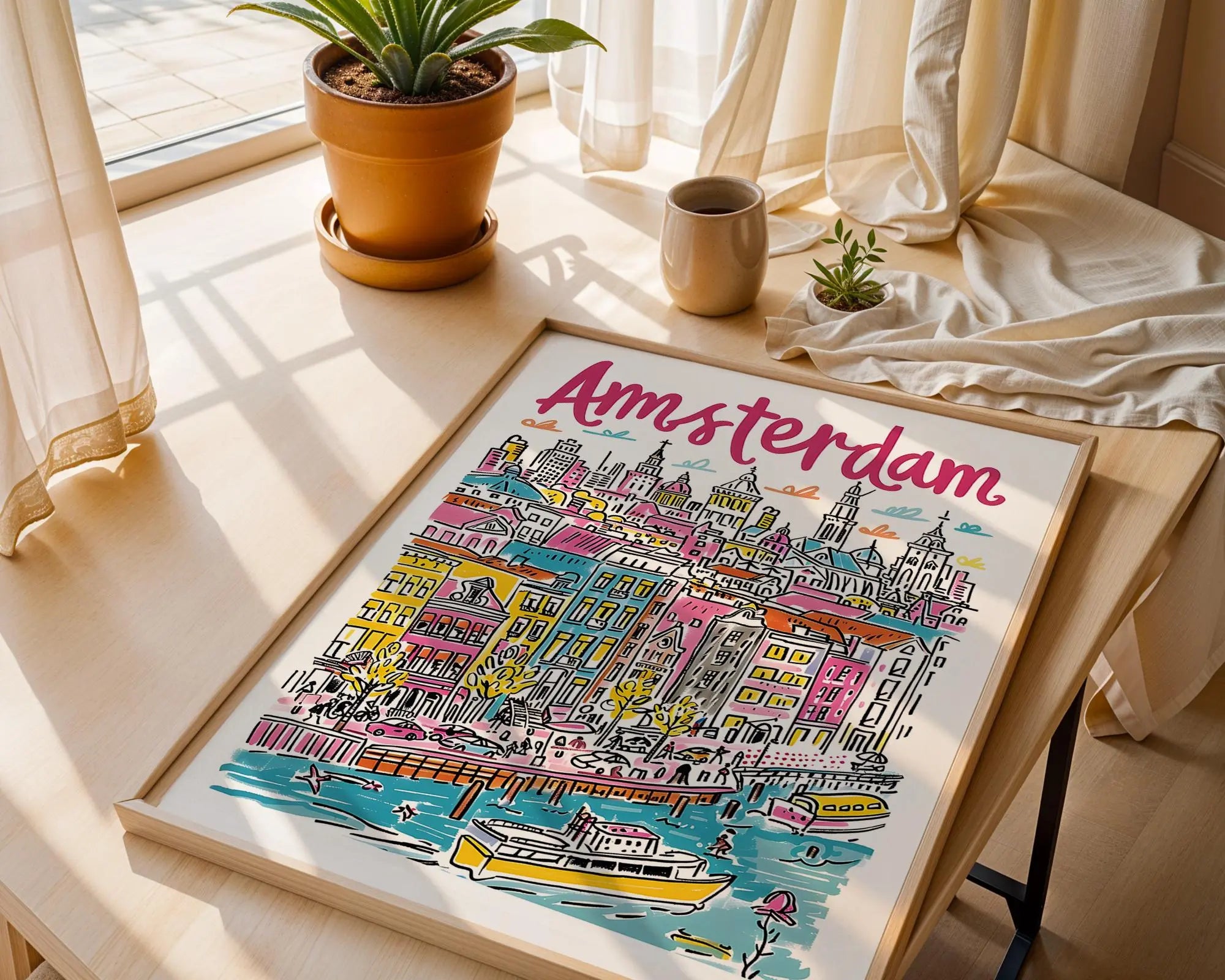 Amsterdam Art Print | Colorful Canal Houses, Netherlands Travel Poster wall art print, modern home decor, unframed artwork by Nomad & Nest