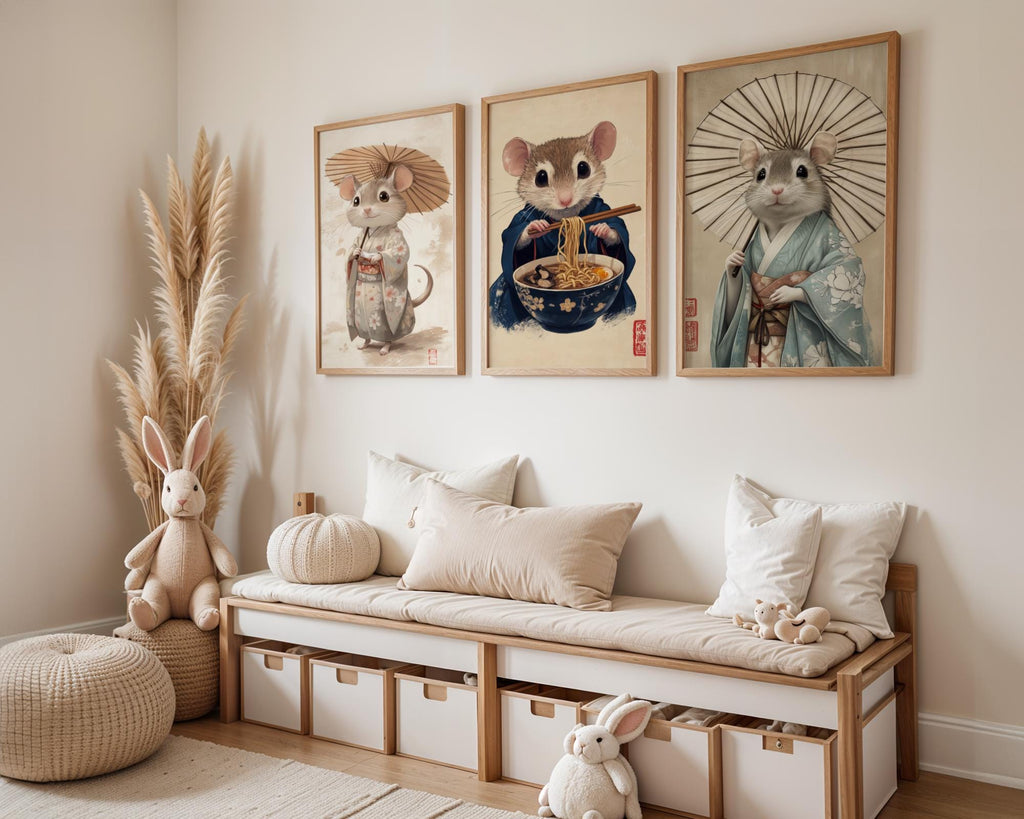 Japanese Poster | Kimono Mouse Art Print –  Zen Animal wall art print, modern home decor, unframed artwork by Nomad & Nest