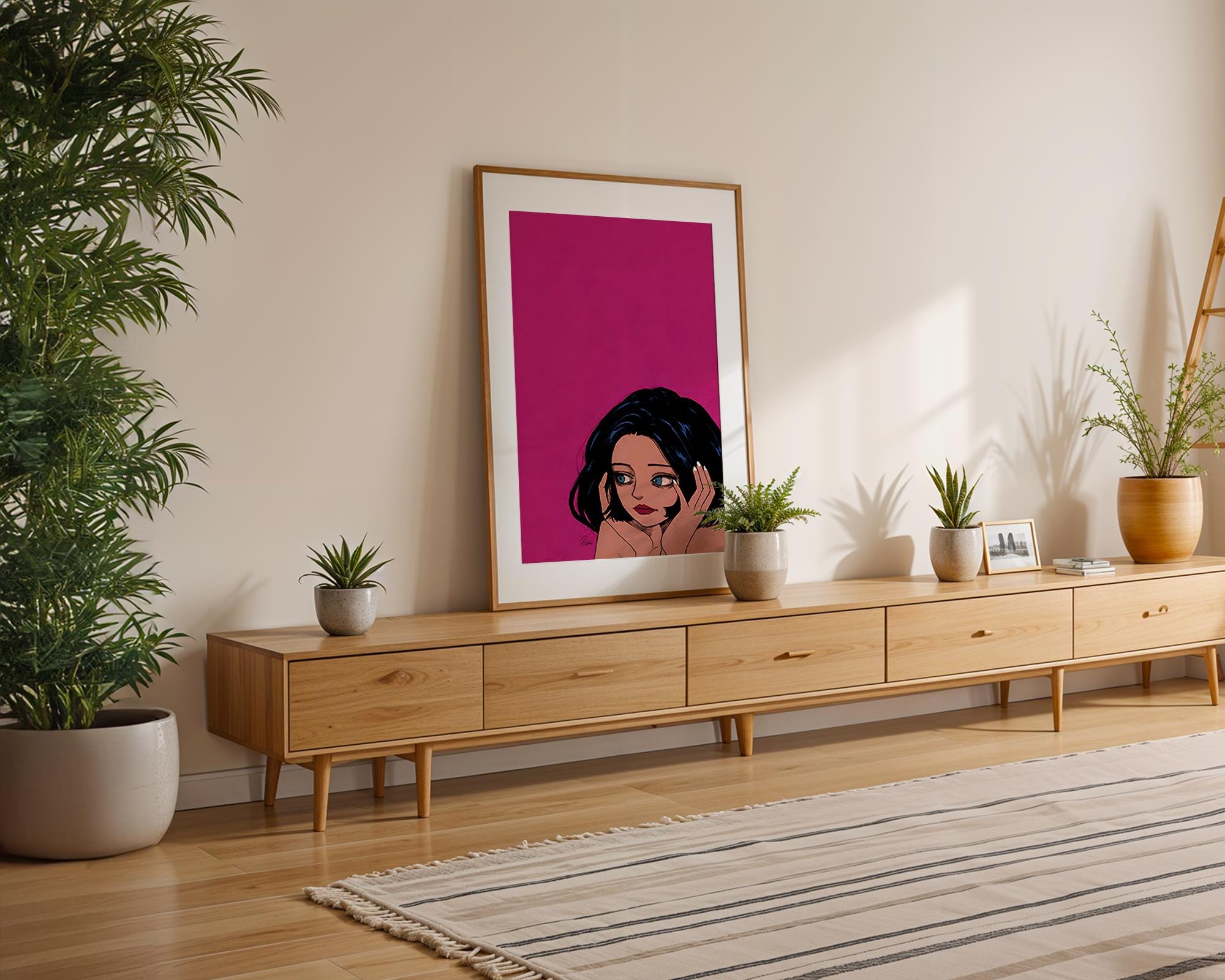 Anime Girl Art Print, Pink Manga Wall Art, Framed Illustration wall art print, modern home decor, unframed artwork by Nomad & Nest
