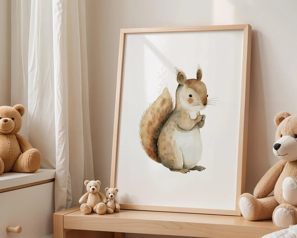 Playroom Ideas | Squirrel Nursery Wall Art | Woodland Animal Baby Illustration wall art print, modern home decor, unframed artwork by Nomad & Nest