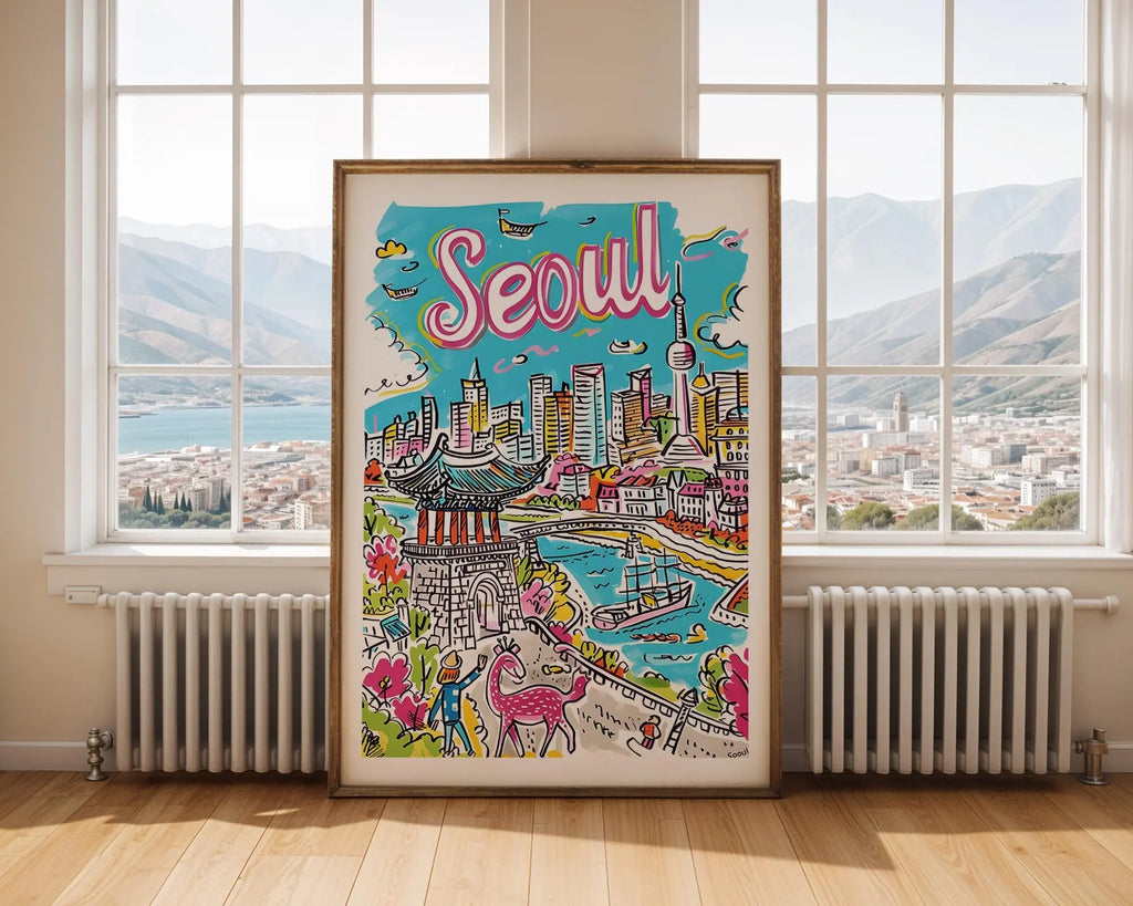 Seoul Travel Poster | Illustrated South Korea City Skyline Art Print wall art print, modern home decor, unframed artwork by Nomad & Nest