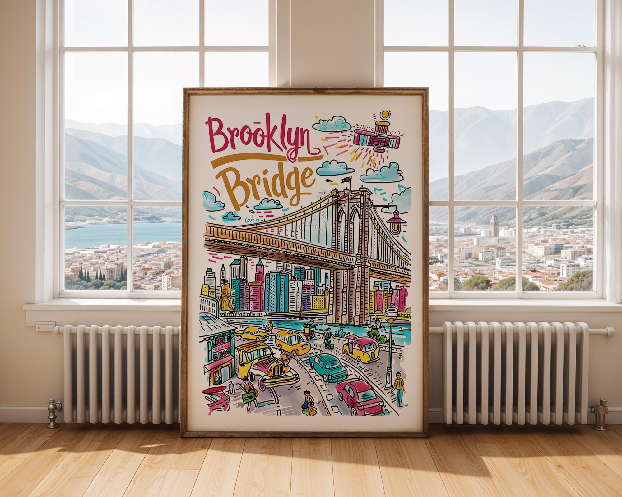 Brooklyn Bridge Art Print | Colorful New York Cityscape Poster wall art print, modern home decor, unframed artwork by Nomad & Nest