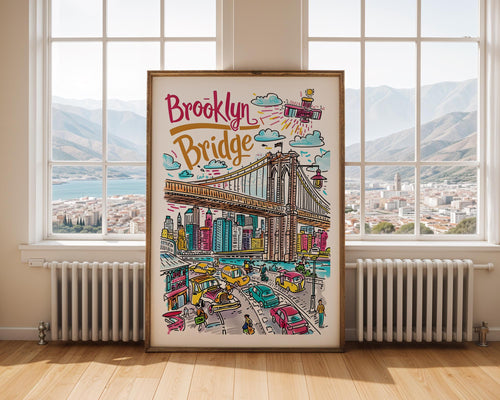 Brooklyn Bridge Art Print | Colorful New York Cityscape Poster wall art print, modern home decor, unframed artwork by Nomad & Nest