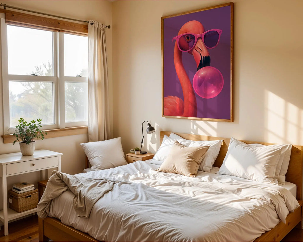 Colourful Prints | Funky Flamingo Art Print | Bubblegum, Pink Glasses, Bold Decor wall art print, modern home decor, unframed artwork by Nomad & Nest