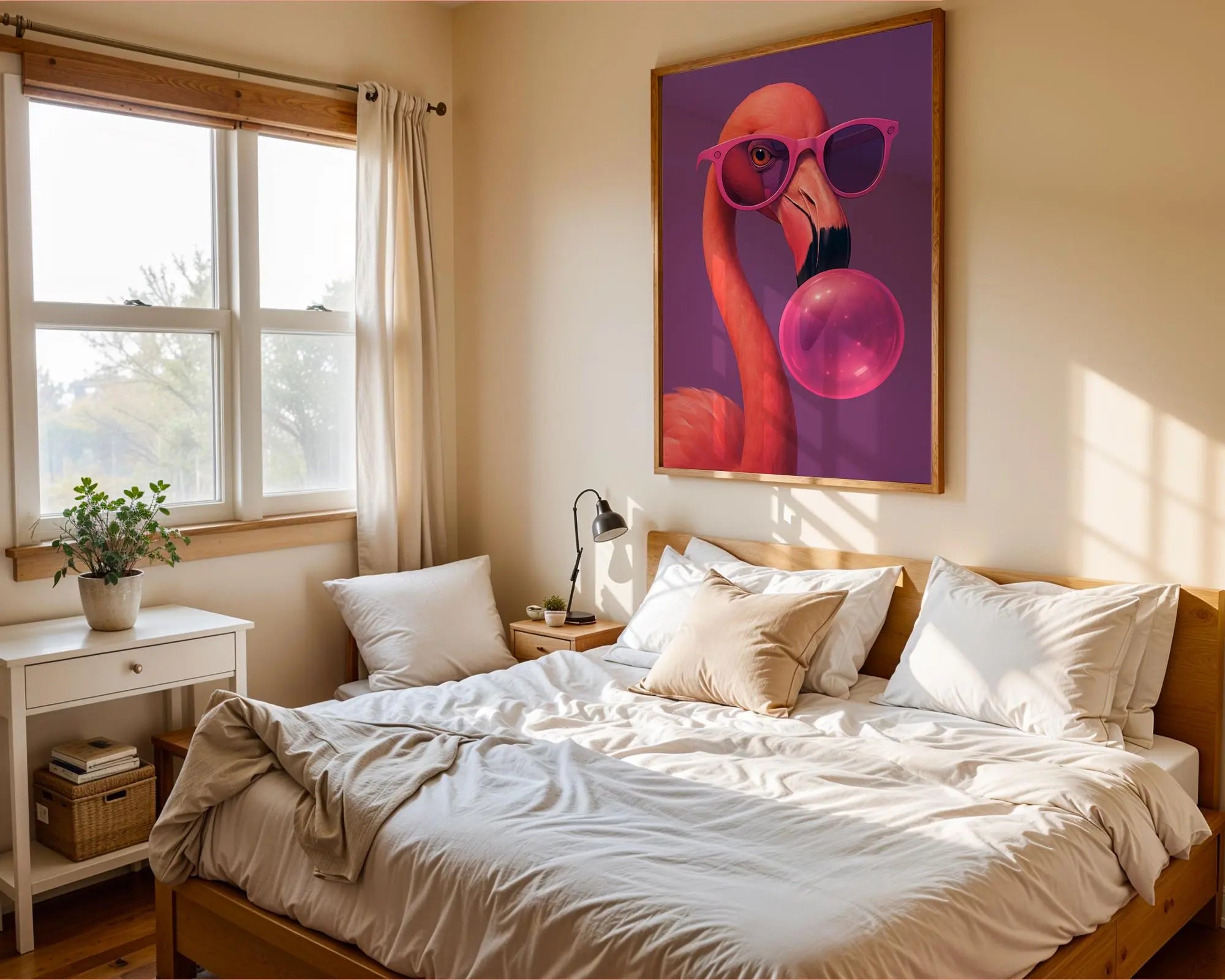 Colourful Prints | Funky Flamingo Art Print | Bubblegum, Pink Glasses, Bold Decor wall art print, modern home decor, unframed artwork by Nomad & Nest