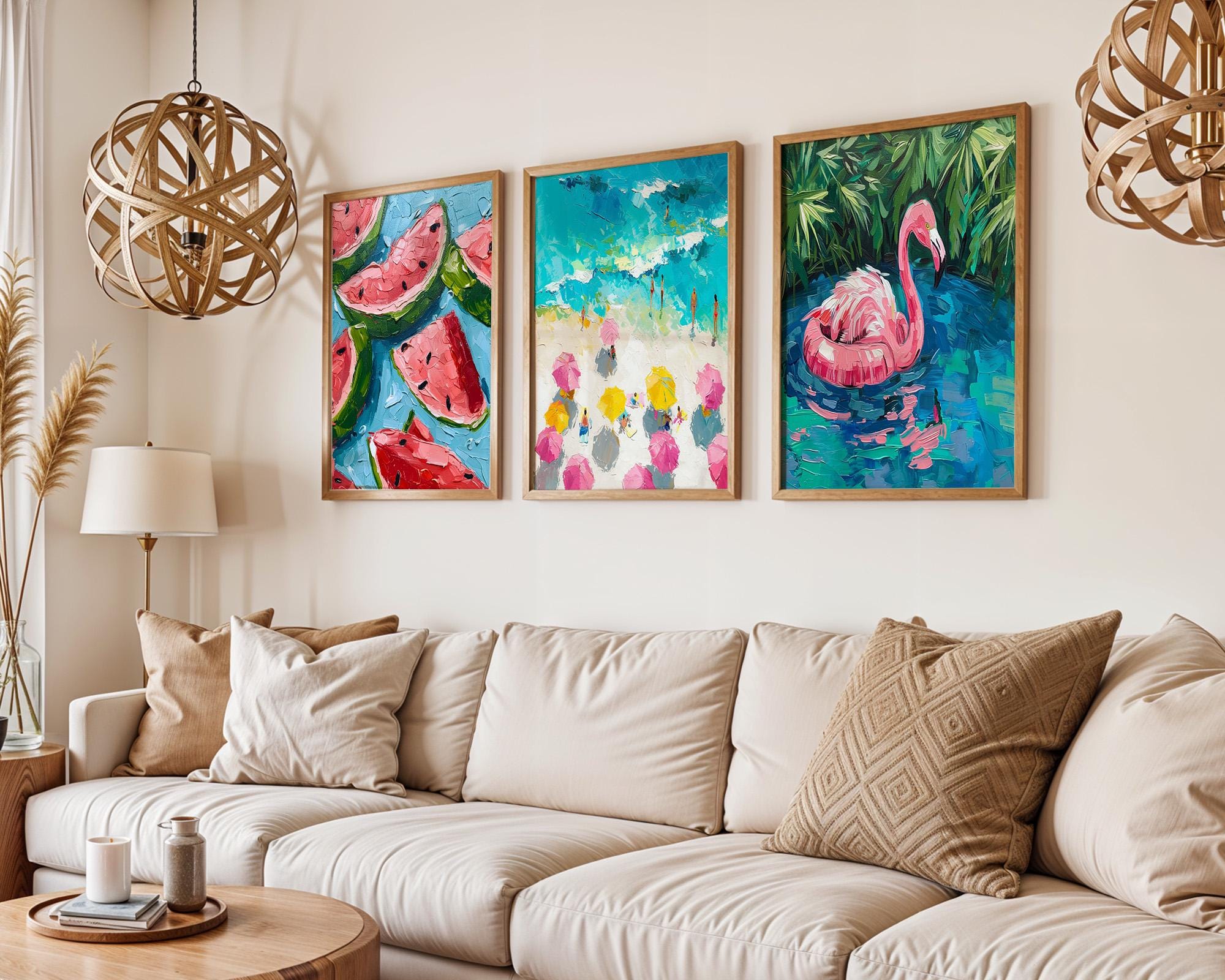 Colourful Prints | Summer Fruit & Flamingo Art Print Set | Mediterranean Wall Decor wall art print, modern home decor, unframed artwork by Nomad & Nest