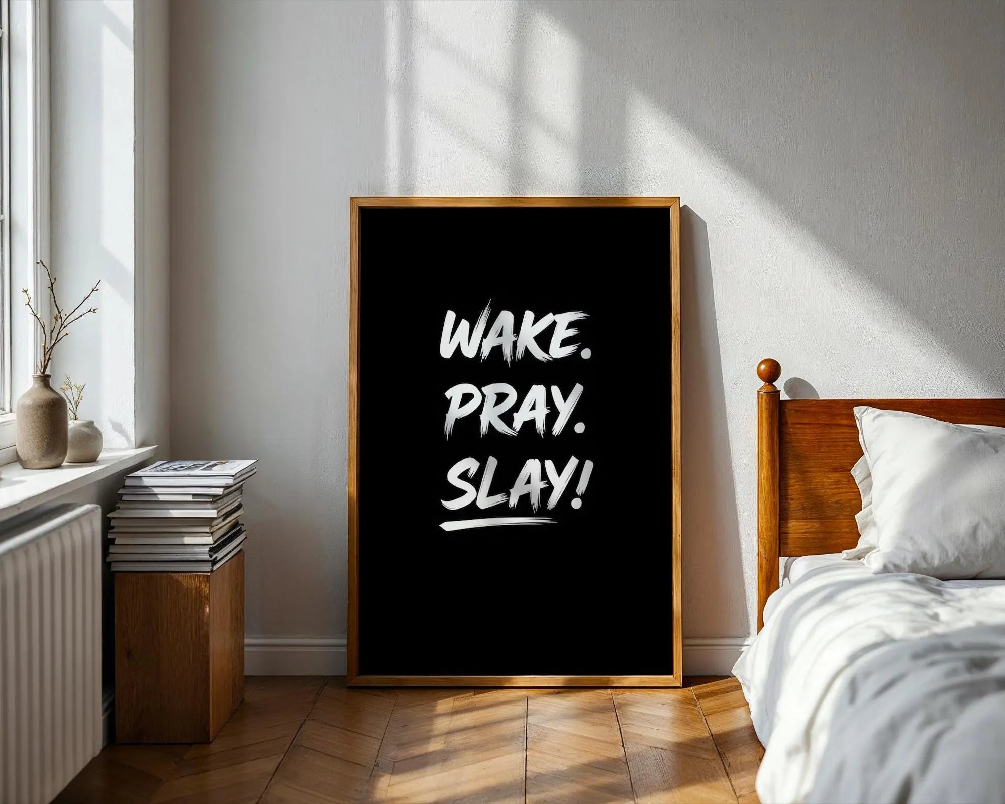 Positive Emotion | Wake Pray Slay Quote Print | Faith Inspired Bold Typography Wall Art wall art print, modern home decor, unframed artwork by Nomad & Nest