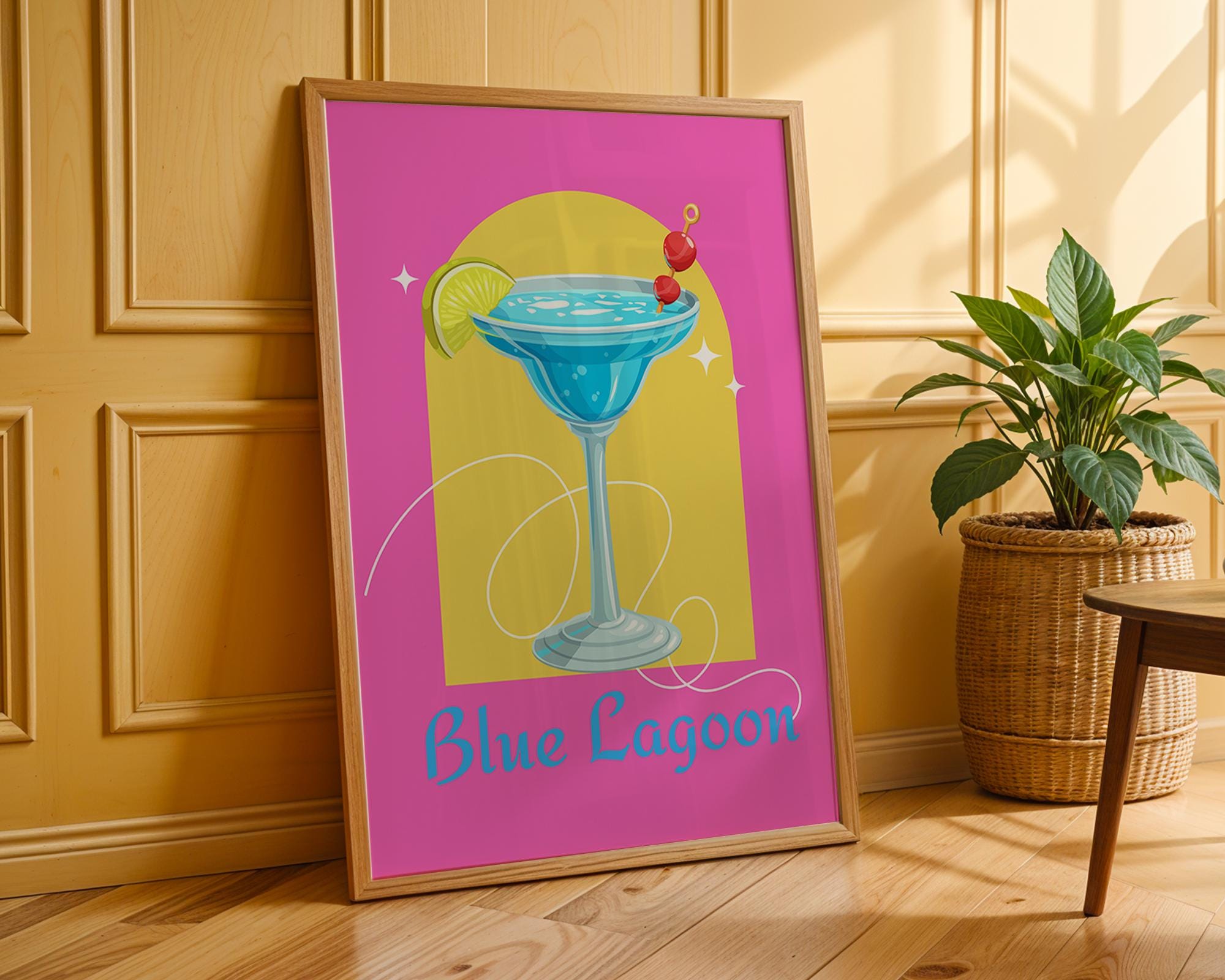 Retro Blue Lagoon Cocktail Print | Vibrant Bar Art wall art print, modern home decor, unframed artwork by Nomad & Nest