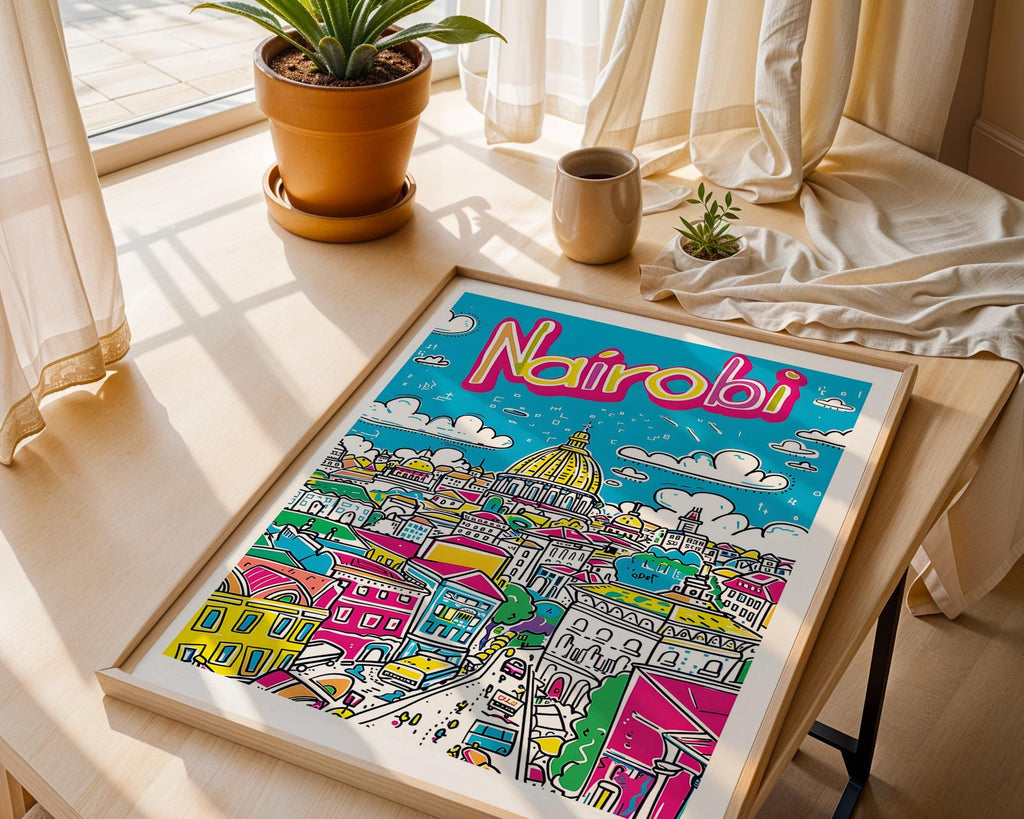 Colorful Nairobi Kenya Art Print | African City Skyline Poster wall art print, modern home decor, unframed artwork by Nomad & Nest