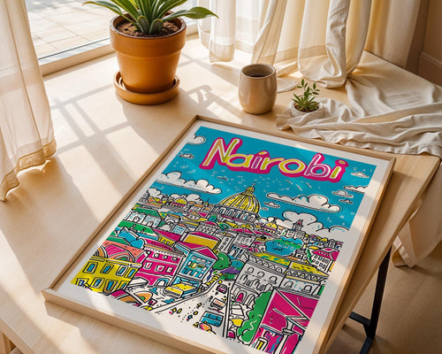 Colorful Nairobi Kenya Art Print | African City Skyline Poster wall art print, modern home decor, unframed artwork by Nomad & Nest