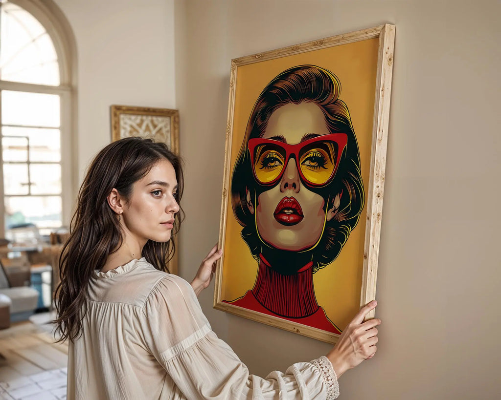 Modern Pop Art | Woman Portrait | Red Glasses, Mid-Century Fashion Print wall art print, modern home decor, unframed artwork by Nomad & Nest
