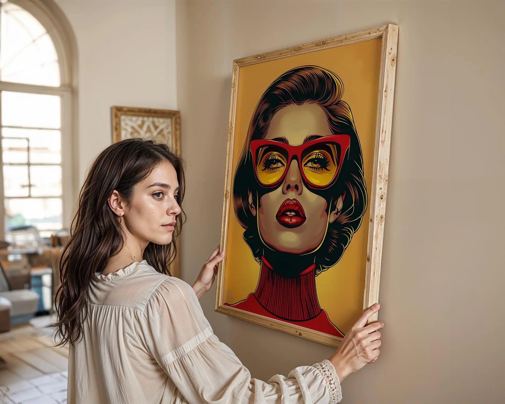 Modern Pop Art | Woman Portrait | Red Glasses, Mid-Century Fashion Print wall art print, modern home decor, unframed artwork by Nomad & Nest