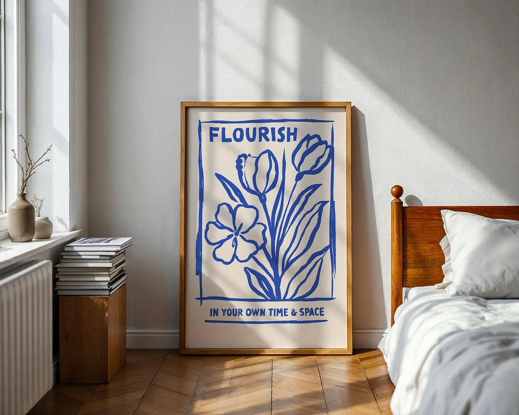 Blue Botanical Line Art Print – Modern Floral Wall Decor wall art print, modern home decor, unframed artwork by Nomad & Nest