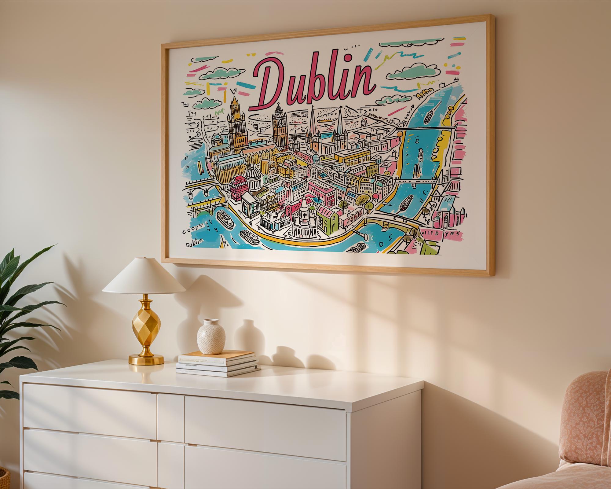 Dublin Ireland Cityscape Print | Colorful European Travel Poster wall art print, modern home decor, unframed artwork by Nomad & Nest
