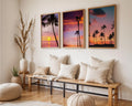Colourful Prints | Tropical Sunset Palm Tree Print Set – Vibrant Coastal Wall Art Trio wall art print, modern home decor, unframed artwork by Nomad & Nest