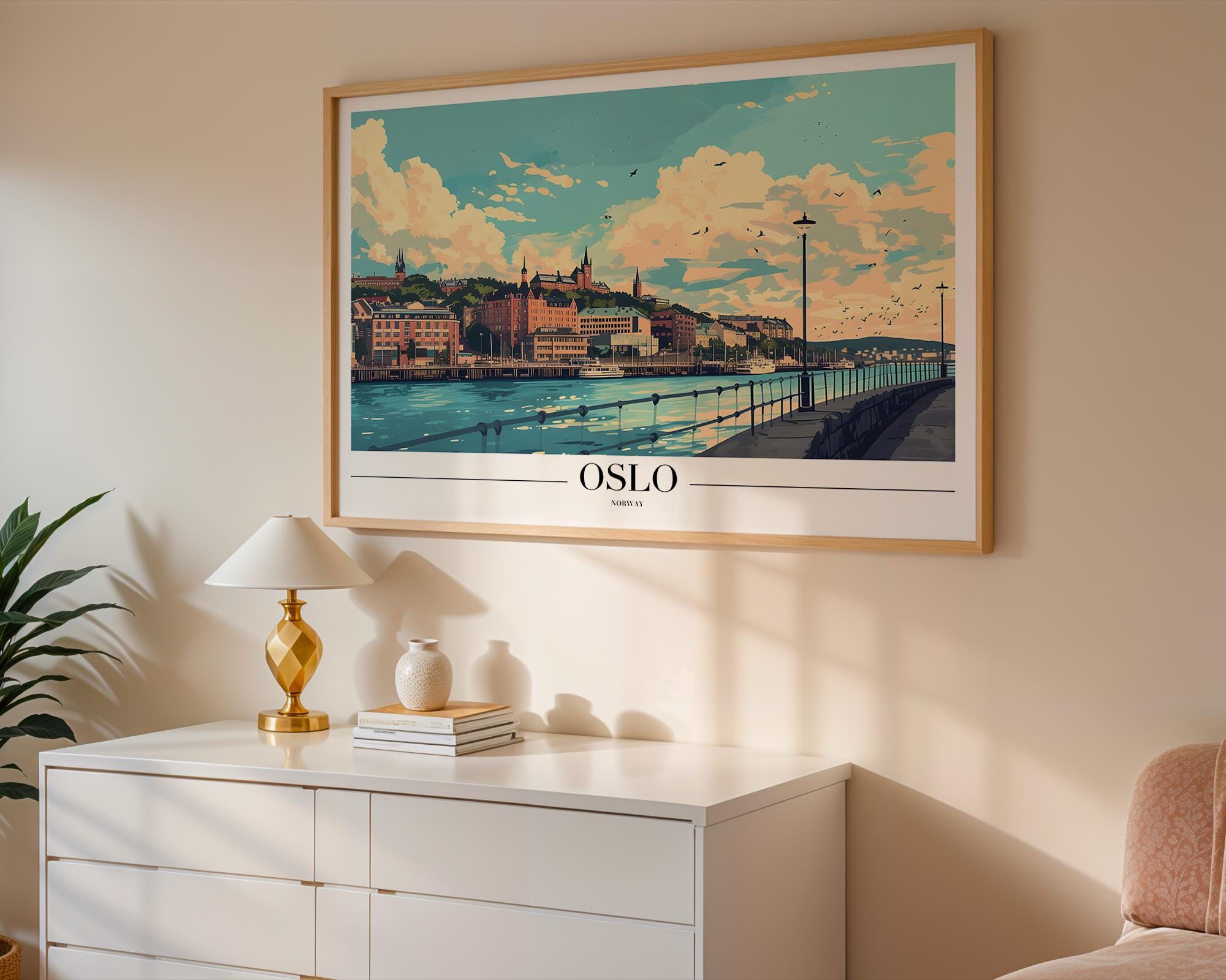 Oslo Norway Travel Poster | Scandinavian Cityscape Art Print wall art print, modern home decor, unframed artwork by Nomad & Nest