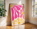 Pink and Yellow Floral Art Print | Groovy Mid Century Modern Decor wall art print, modern home decor, unframed artwork by Nomad & Nest