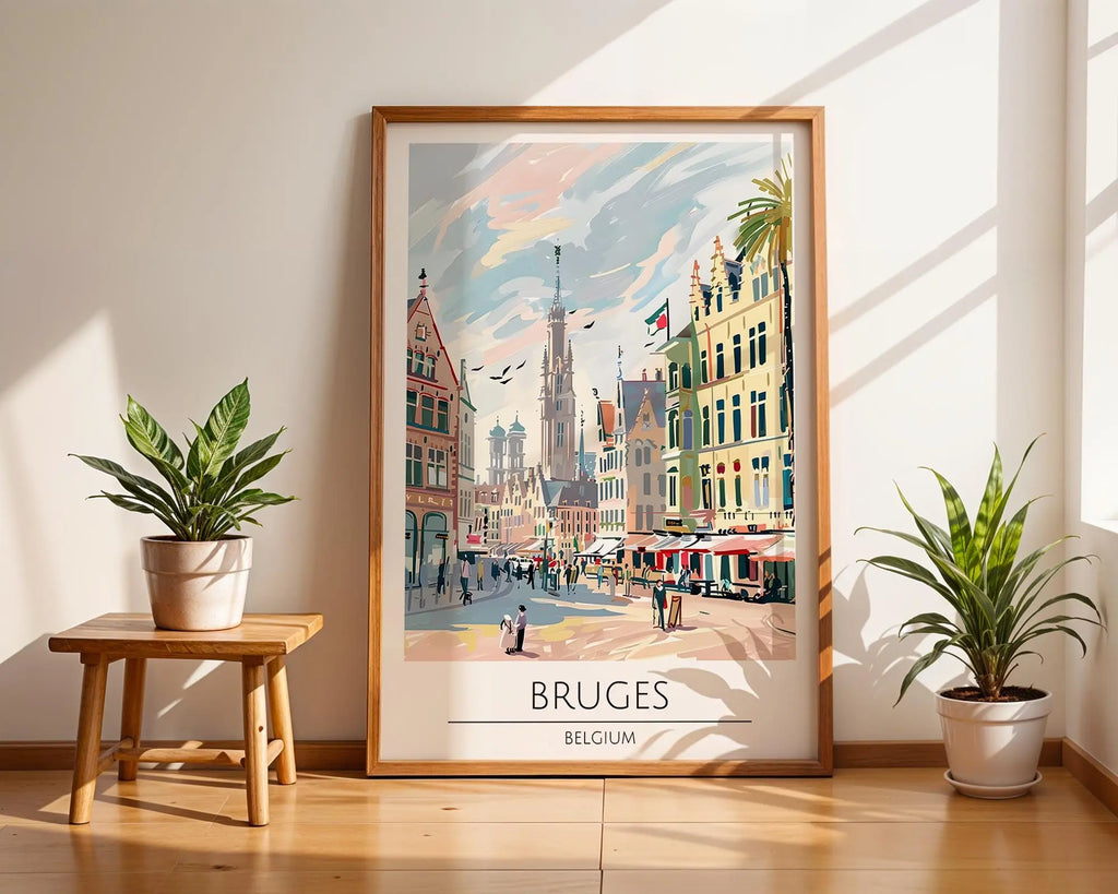 Bruges Belgium Travel Poster | European Architecture Print wall art print, modern home decor, unframed artwork by Nomad & Nest