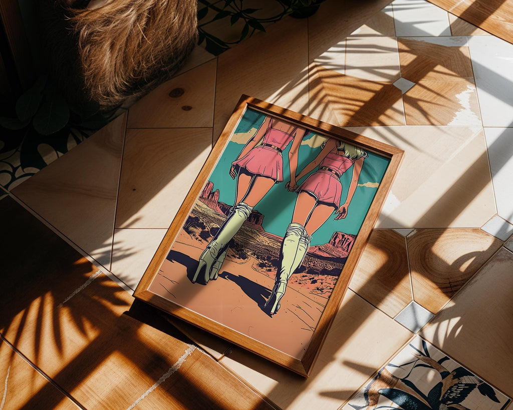 Modern Pop Art | Desert Print | Retro Pin-Up Girls, Pink Outfits wall art print, modern home decor, unframed artwork by Nomad & Nest