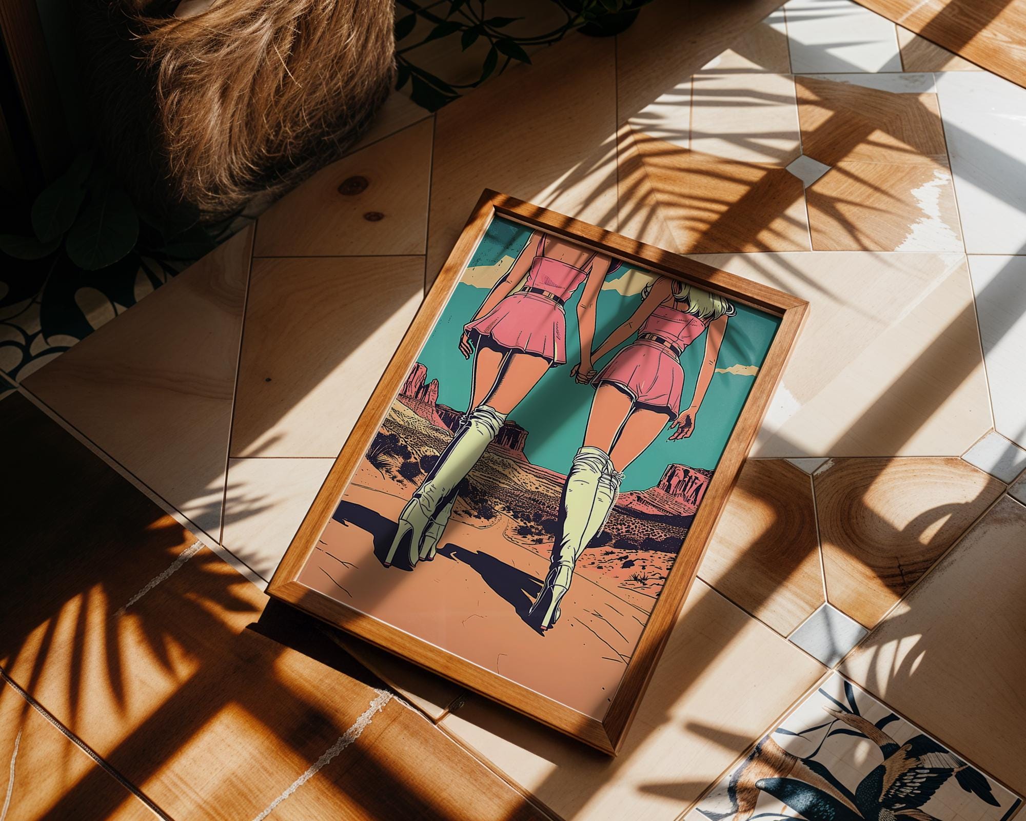 Modern Pop Art | Desert Print | Retro Pin-Up Girls, Pink Outfits wall art print, modern home decor, unframed artwork by Nomad & Nest
