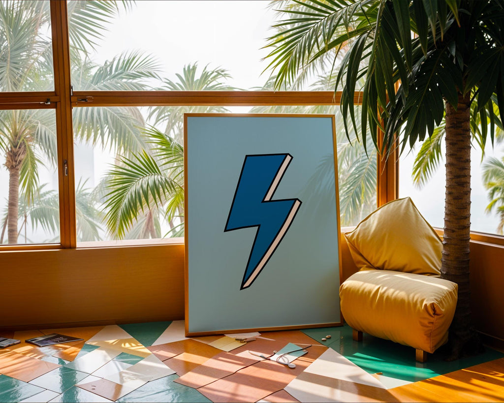 Blue Lightning Bolt Print | Trendy Pop Art Poster wall art print, modern home decor, unframed artwork by Nomad & Nest