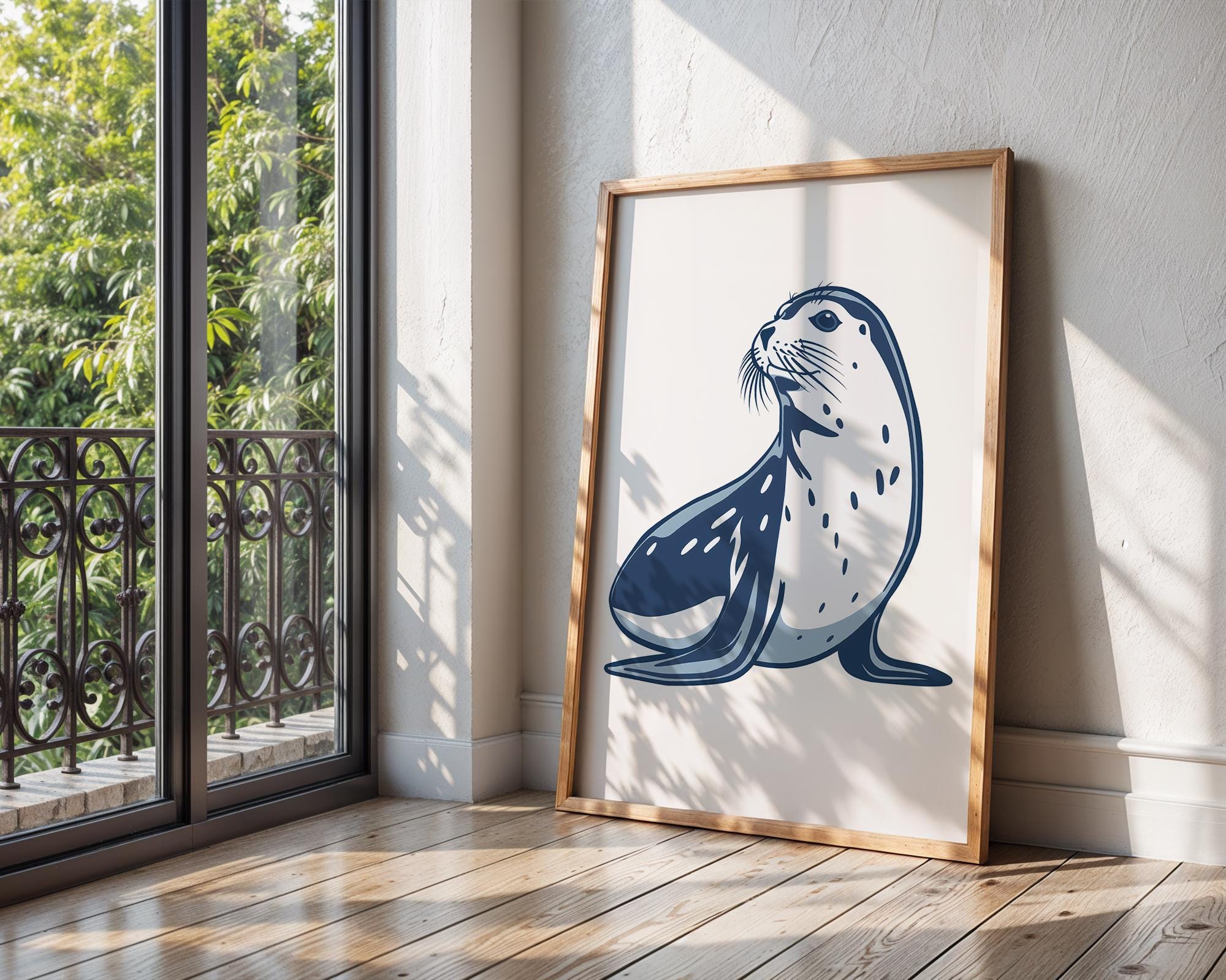 Blue Seal Art Print, Coastal Nursery Decor, Marine Animal Poster wall art print, modern home decor, unframed artwork by Nomad & Nest