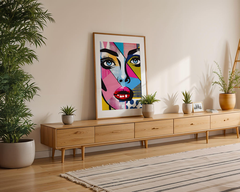 Modern Pop Art | Abstract Woman Face  Print | Colourful  Poster wall art print, modern home decor, unframed artwork by Nomad & Nest