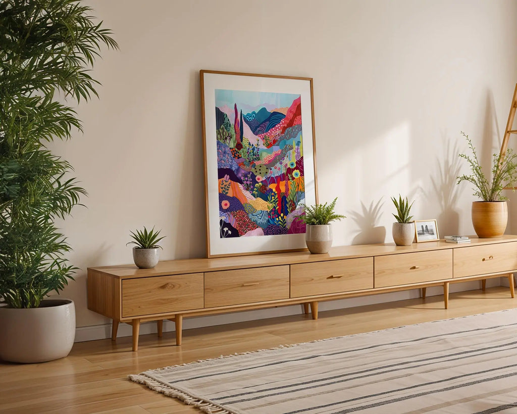 Modern Pop Art | Colorful Abstract Landscape  Print | Modern Floral Mountain Painting wall art print, modern home decor, unframed artwork by Nomad & Nest