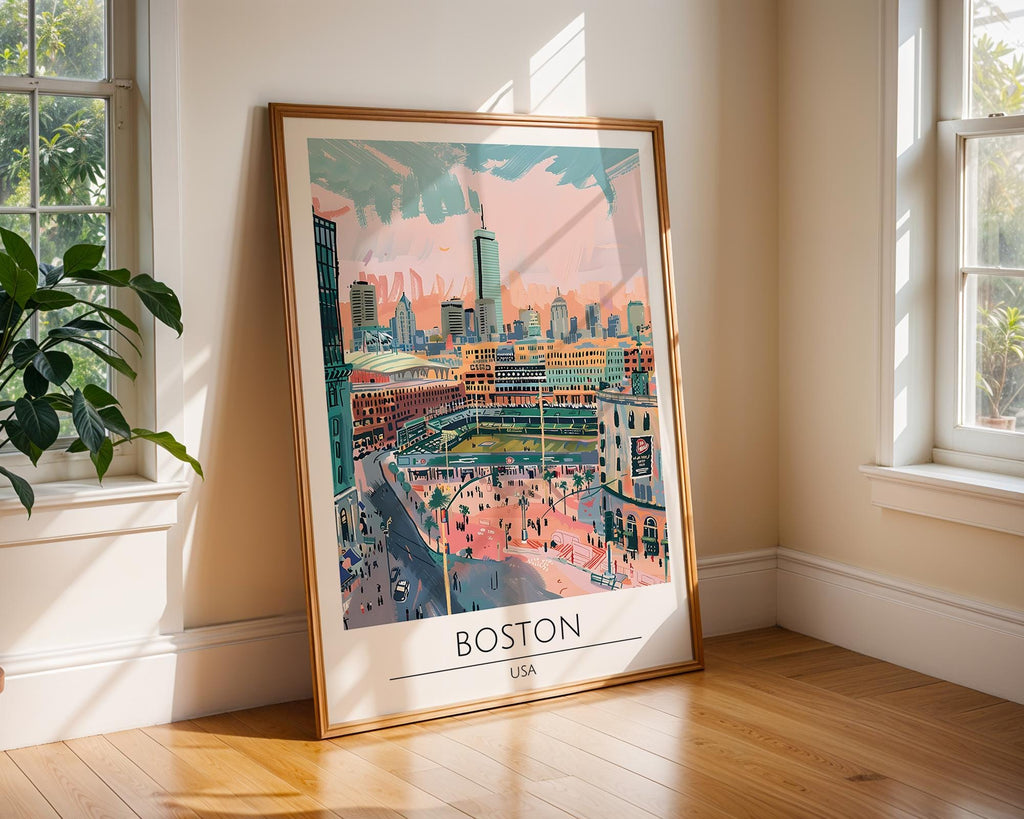 Boston Skyline Print | Fenway Park Poster, Massachusetts Travel Art wall art print, modern home decor, unframed artwork by Nomad & Nest