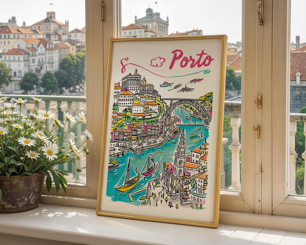 Porto Cityscape Travel Poster | Douro River Illustration Print wall art print, modern home decor, unframed artwork by Nomad & Nest