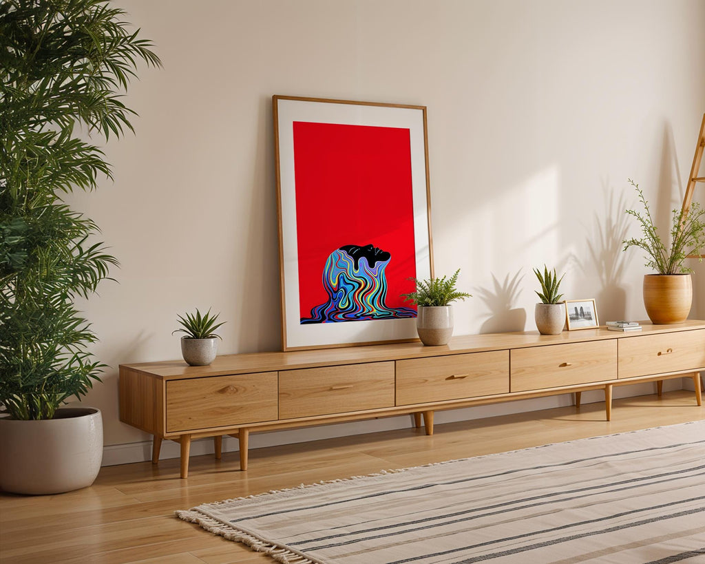 Modern Pop Art | Abstract Female Silhouette  Print | Red  Portrait wall art print, modern home decor, unframed artwork by Nomad & Nest