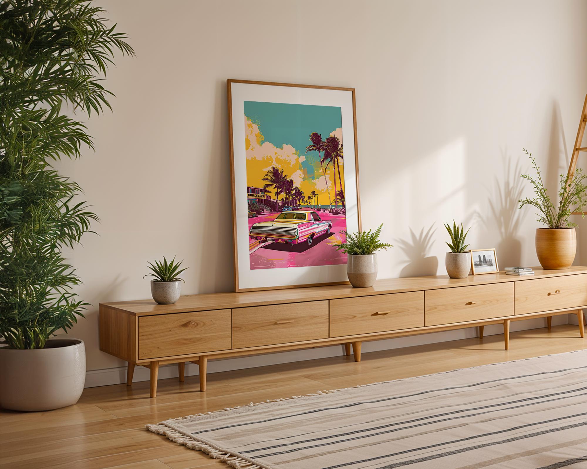 Modern Pop Art | Miami Retro Car  Print | 80s Summer Palm Decor wall art print, modern home decor, unframed artwork by Nomad & Nest