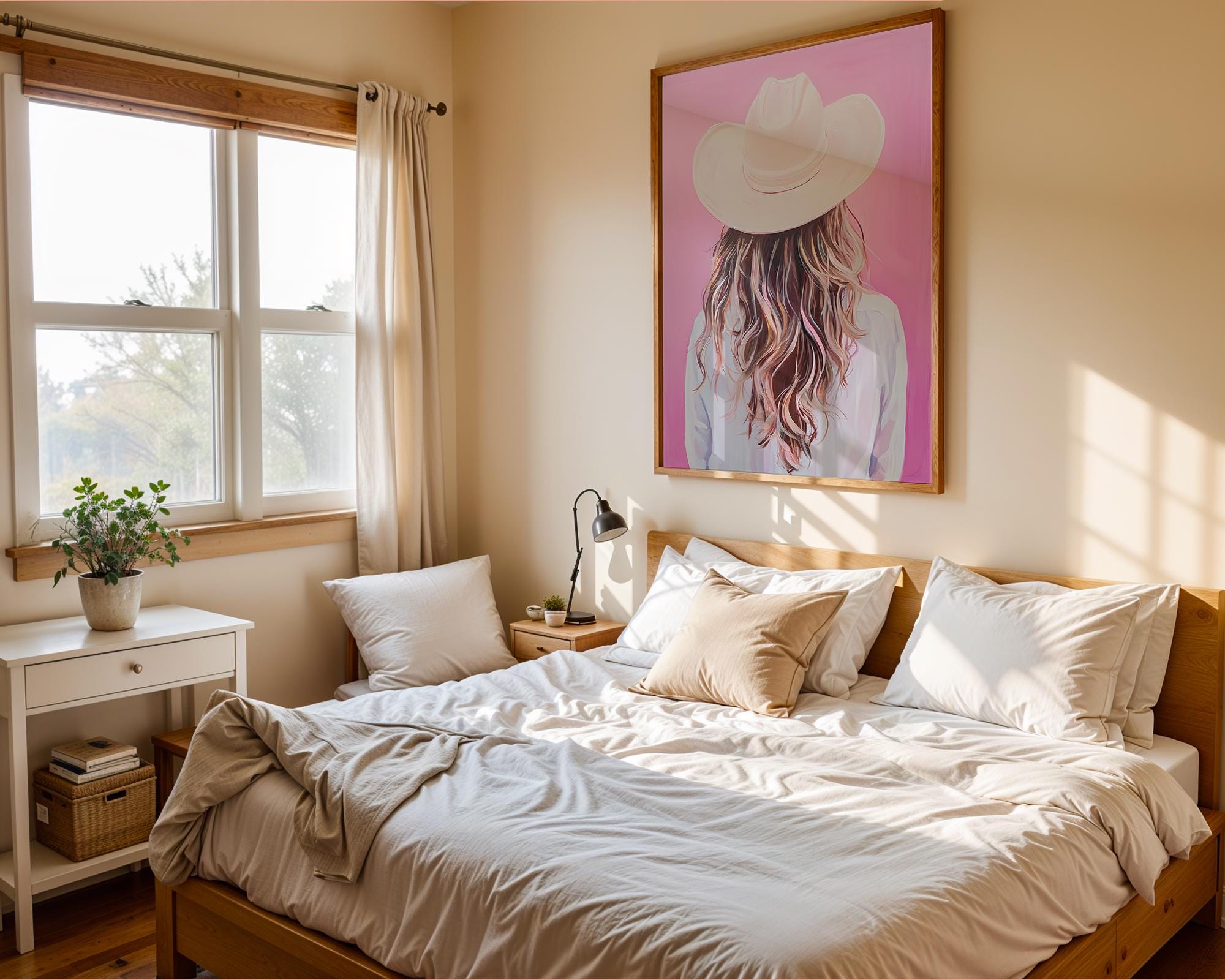 Coastal Cowgirl Art Print | Blonde Hair, Pink Western Decor wall art print, modern home decor, unframed artwork by Nomad & Nest