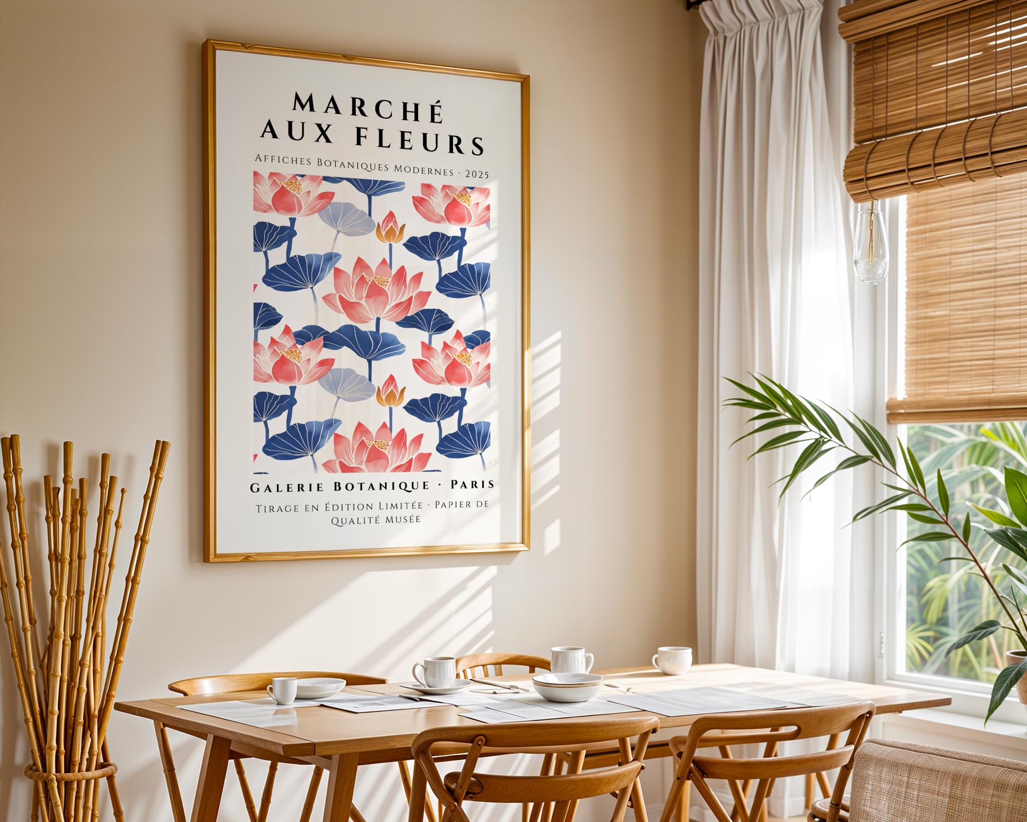 Lotus Flower Botanical Print | French 'Marché aux Fleurs' Poster wall art print, modern home decor, unframed artwork by Nomad & Nest
