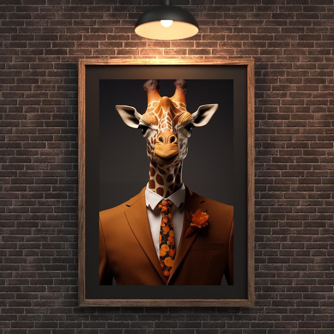 Giraffe Portrait Print | Burnt Orange Floral Suit, Modern Safari Art wall art print, modern home decor, unframed artwork by Nomad & Nest