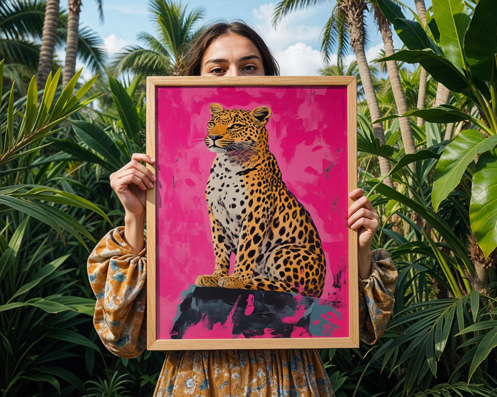 Pink Leopard Art Print | Modern Jungle Animal Poster wall art print, modern home decor, unframed artwork by Nomad & Nest