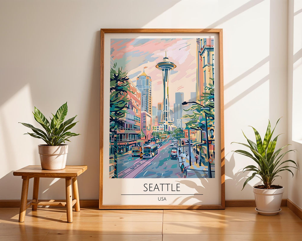Seattle Travel Poster | Space Needle Skyline Art Print wall art print, modern home decor, unframed artwork by Nomad & Nest