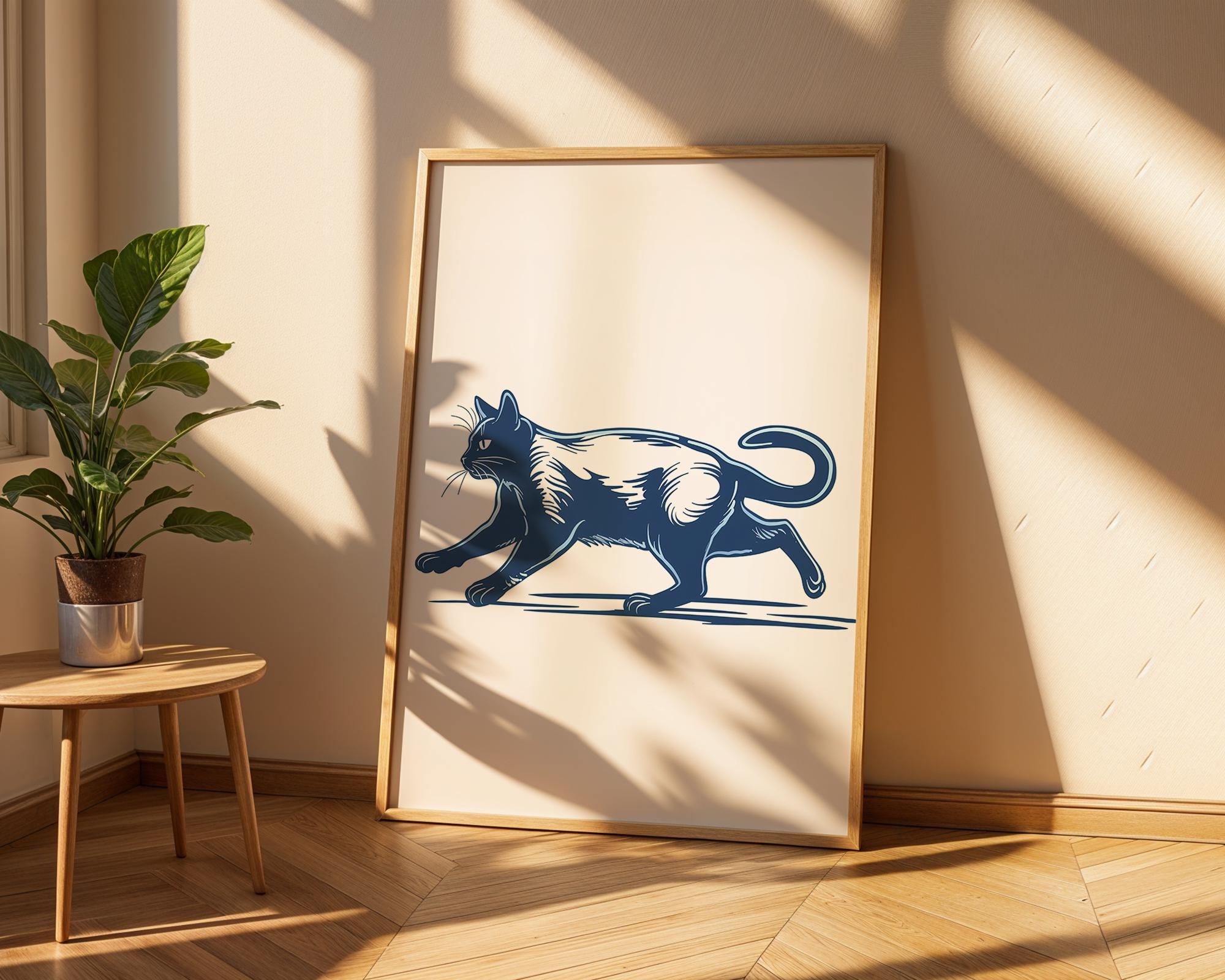 Dark Blue Siamese Cat Print, Modern Minimalist Wall Art wall art print, modern home decor, unframed artwork by Nomad & Nest