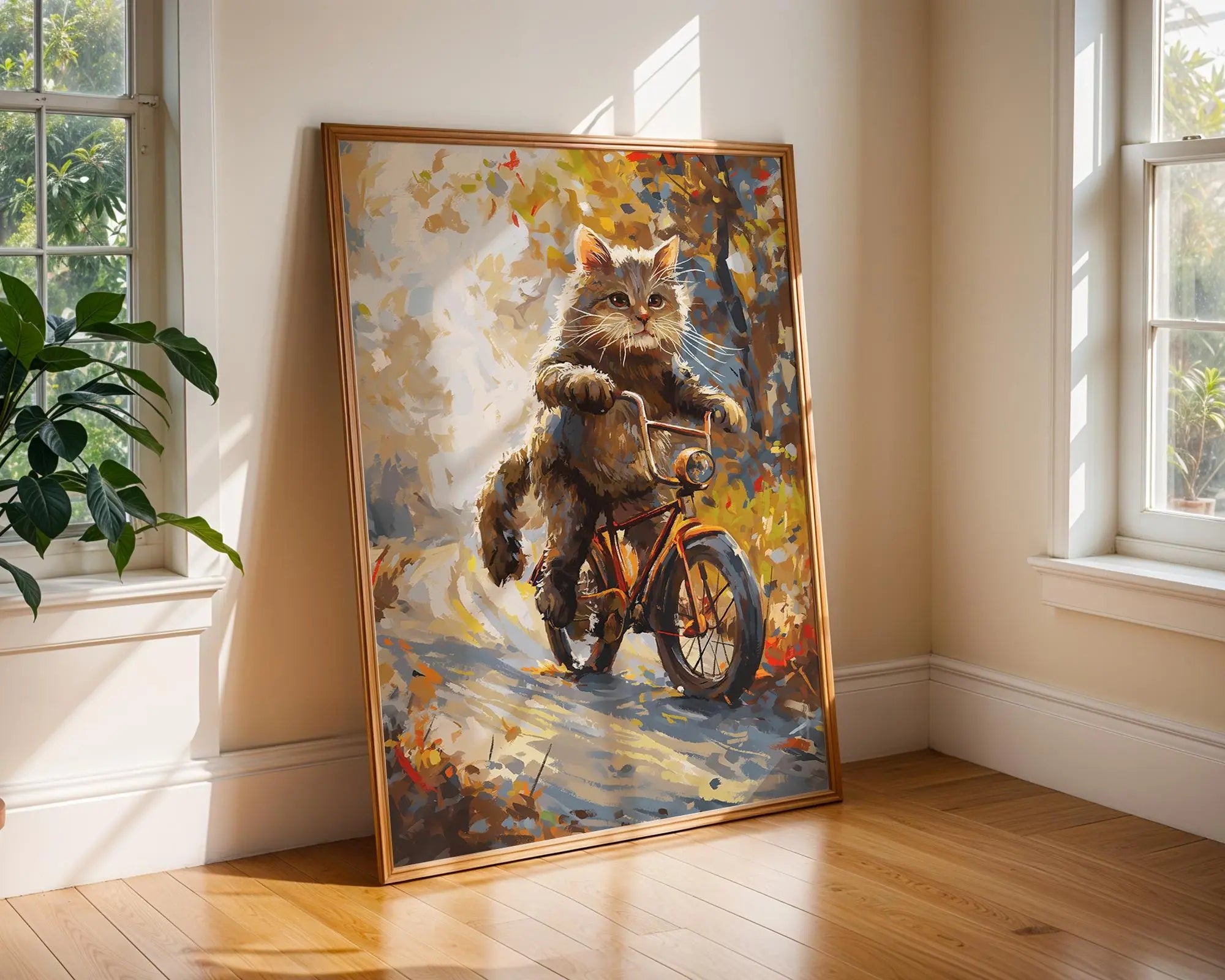Autumn Cat Bicycle Print | Whimsical Fall Animal Wall Art wall art print, modern home decor, unframed artwork by Nomad & Nest