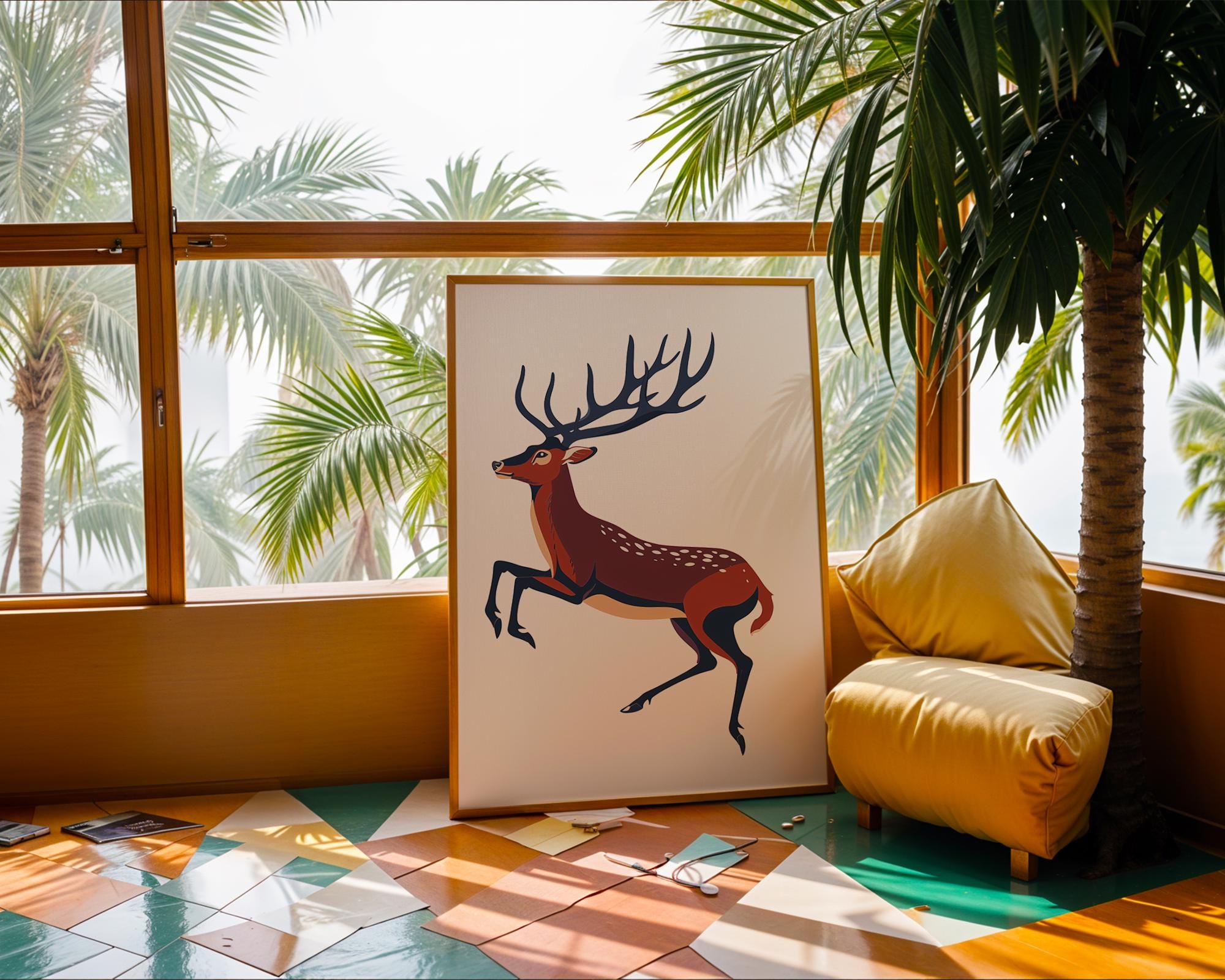 Leaping Deer Art Print | Rustic Woodland Animal Poster wall art print, modern home decor, unframed artwork by Nomad & Nest