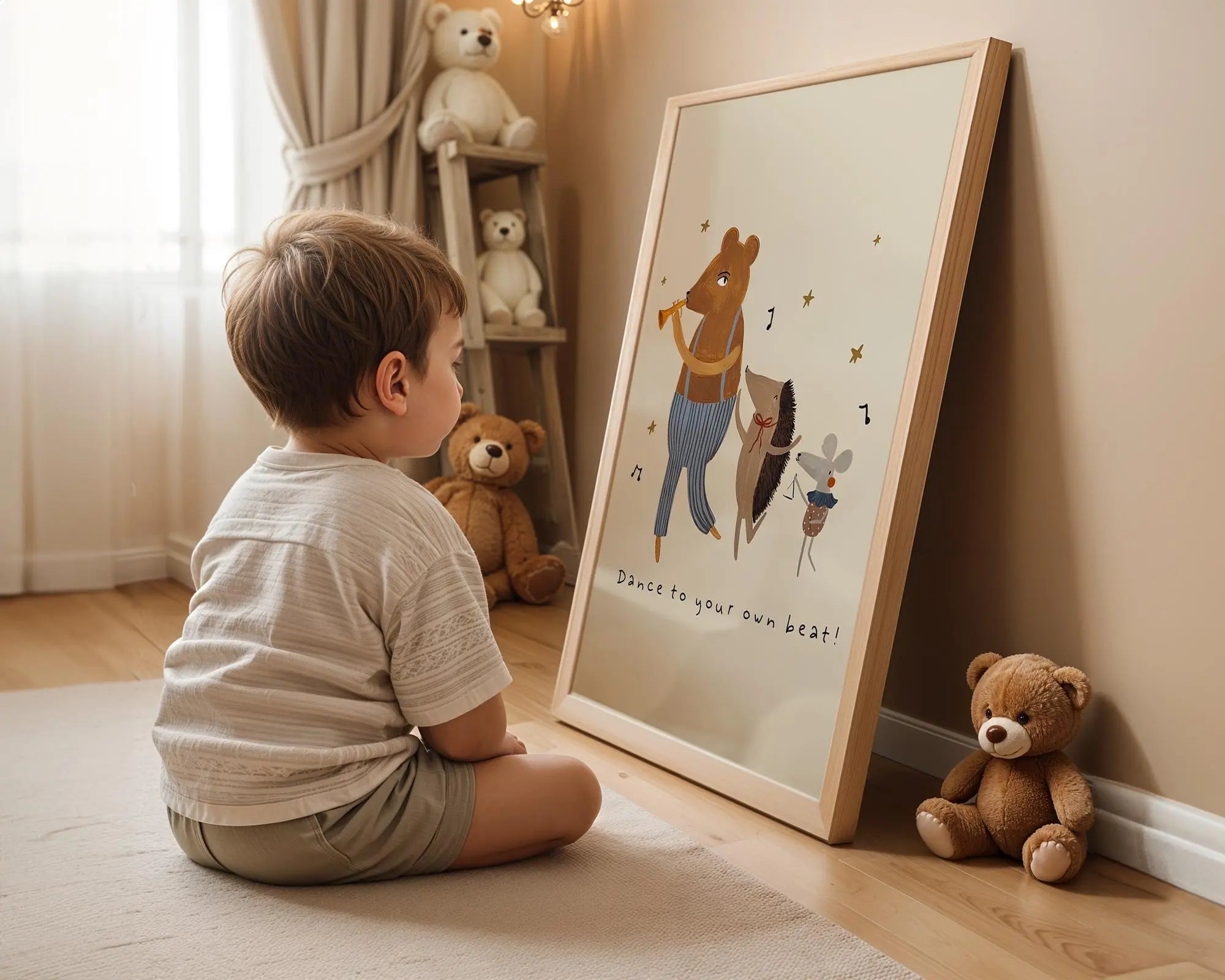 Playroom Ideas | Dance To Your Own Beat Nursery Wall Art Boho Animal Music Print wall art print, modern home decor, unframed artwork by Nomad & Nest