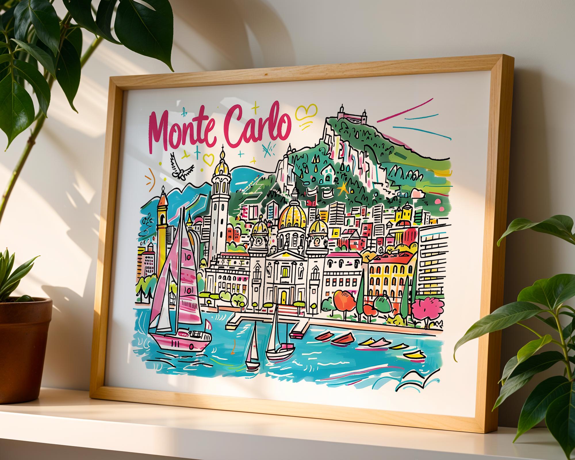 Monte Carlo Art Print | Colorful French Riviera Travel Poster wall art print, modern home decor, unframed artwork by Nomad & Nest