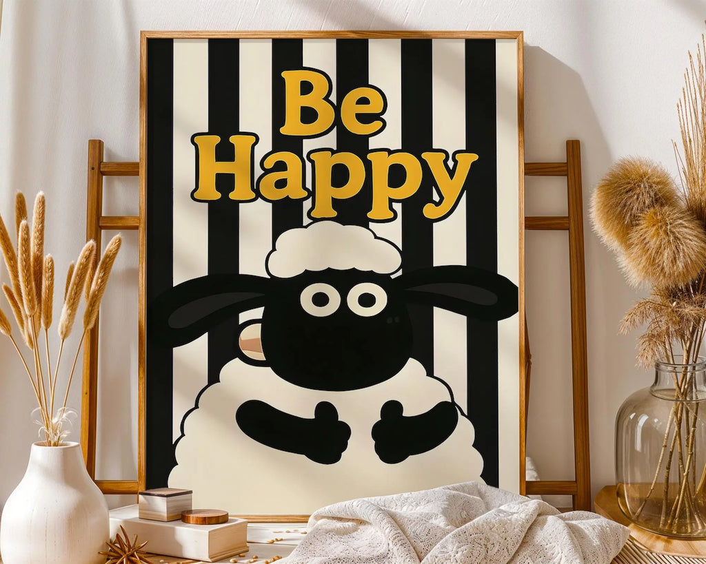 Positive Emotion | Be Happy Wall Art | Sheep Illustration Playful Nursery Decor wall art print, modern home decor, unframed artwork by Nomad & Nest