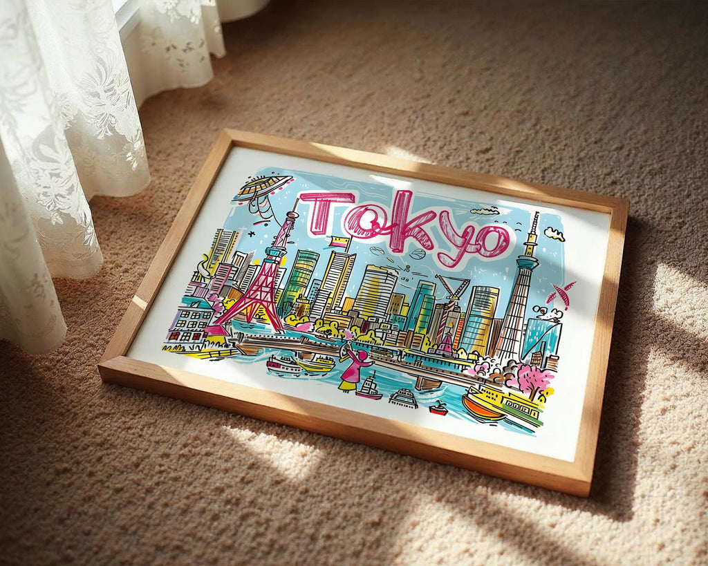 Tokyo Japan Art Print | Colorful Cityscape Poster wall art print, modern home decor, unframed artwork by Nomad & Nest