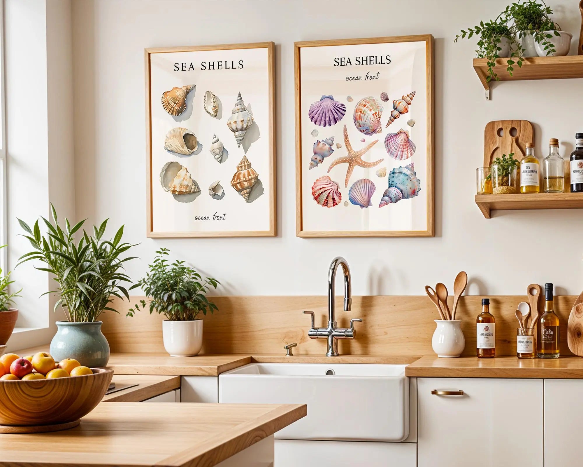 Colourful Prints | Seashell & Starfish Watercolor Print • Beach Bathroom Art wall art print, modern home decor, unframed artwork by Nomad & Nest